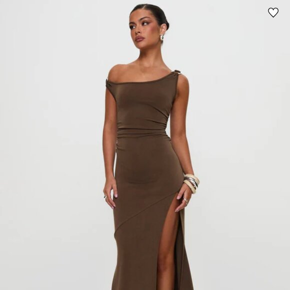 Rios One Shoulder Maxi Dress Brown - Picture 2 of 3
